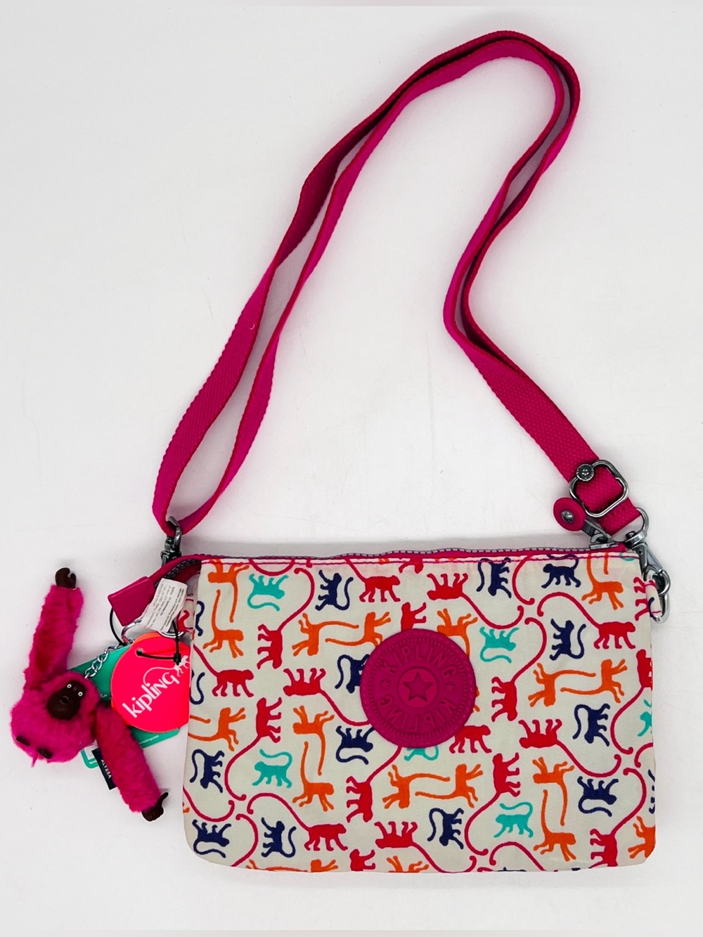 Kipling Multicolored Monkey Print Crossbody Pouch Bag NWT